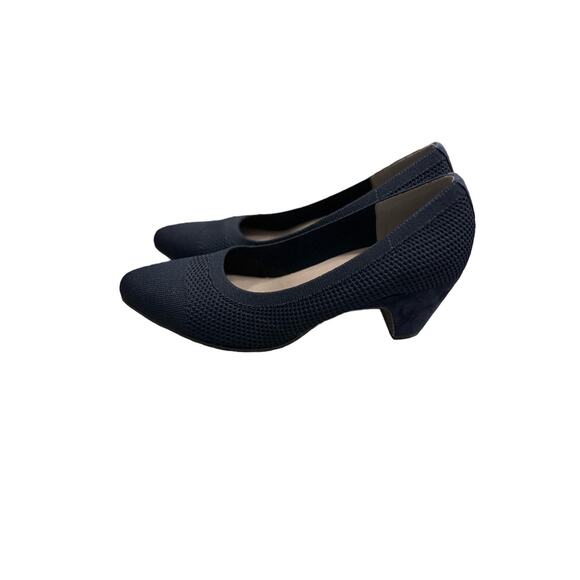 Eileen Fisher womens square block heel pumps size 10 navy stretch knit - Picture 1 of 14